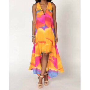 Buddy Love Maxi Dress XS Flowy Sunset Summer Abstract Hi-Low